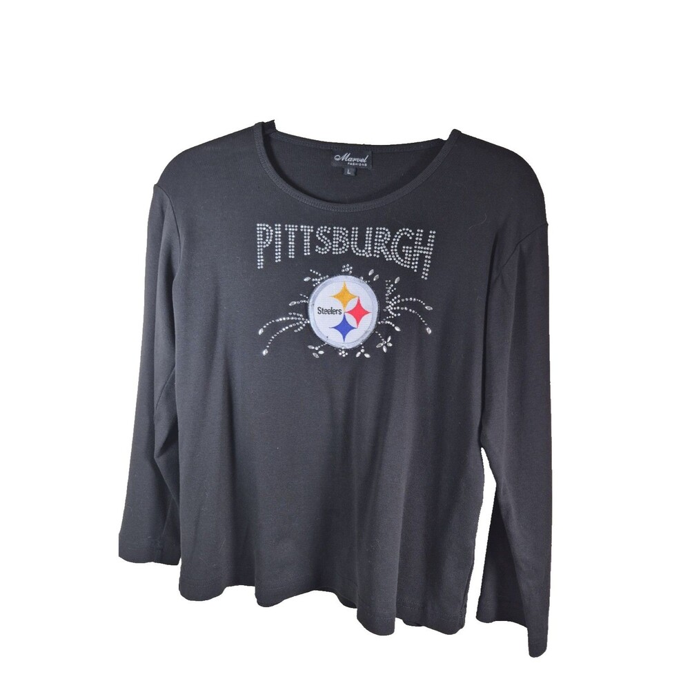 Marvel Fashions Pittsburgh Steelers Rhinestone T Shirt Junior Size L Black NFL